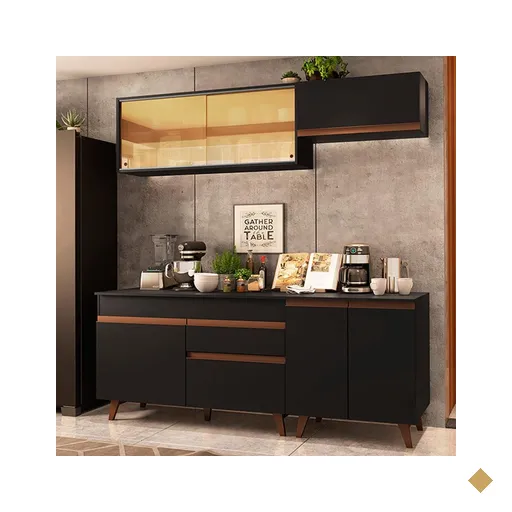 Cozinha Completa Madesa Reims 190001 com Armário e Balcão - Preto