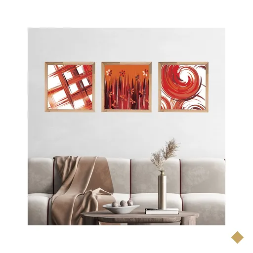 Conjunto de 3 Quadros Rústicos Quadrados Flores Estilo Pintura Abstrata