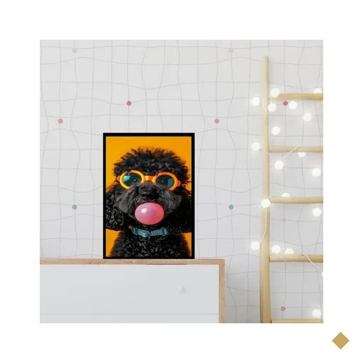 Quadro Poodle Bubble Gum 33x24cm:madeira Branca