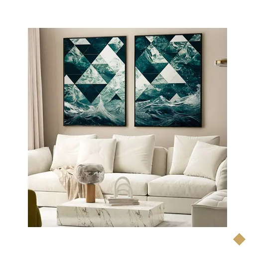 Kit Quadro Decorativo 2 Telas Oceano Nas Formas Geométricas Tacolado Moldura…