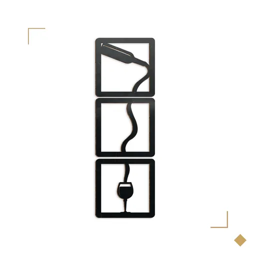 Aplique Decorativo Garrafa de Wine Derramando em Mdf 20x20cm Preto