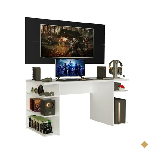 Mesa Gamer Madesa 9409 e Painel para TV até 50 Polegadas - Branco/Preto