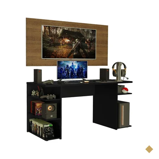 Mesa Gamer Madesa 9409 e Painel para TV até 50 Polegadas - Preto/Rustic