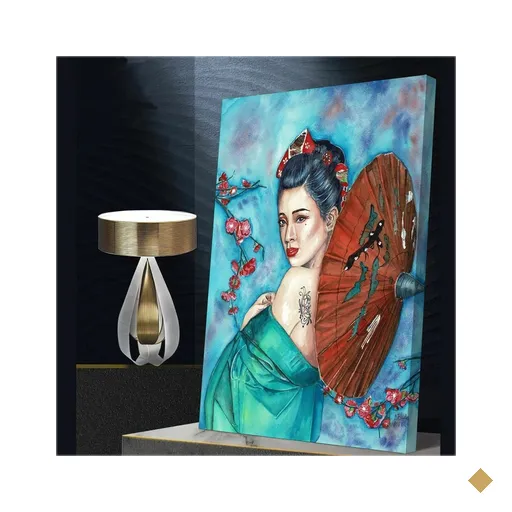 Quadro Mulher Japonesa:60x40 cm/PRETA