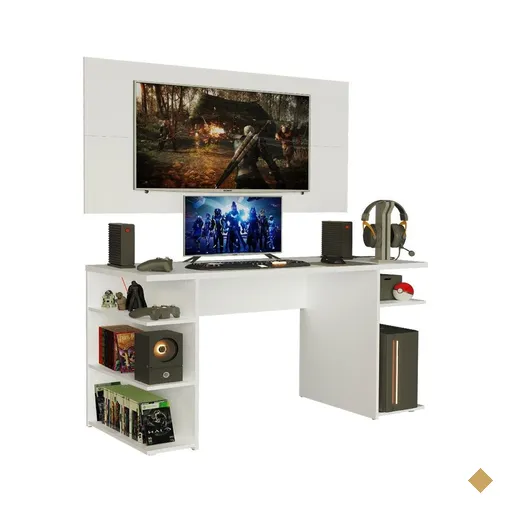 Mesa Gamer Madesa 9409 e Painel para TV até 50 Polegadas - Branco