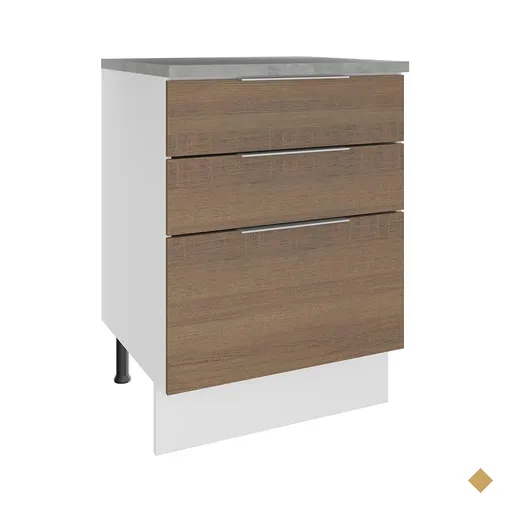 Balcão Madesa Stella 60 cm 3 Gavetas - Branco/Rustic