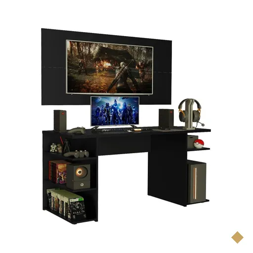 Mesa Gamer Madesa 9409 e Painel para TV até 50 Polegadas - Preto