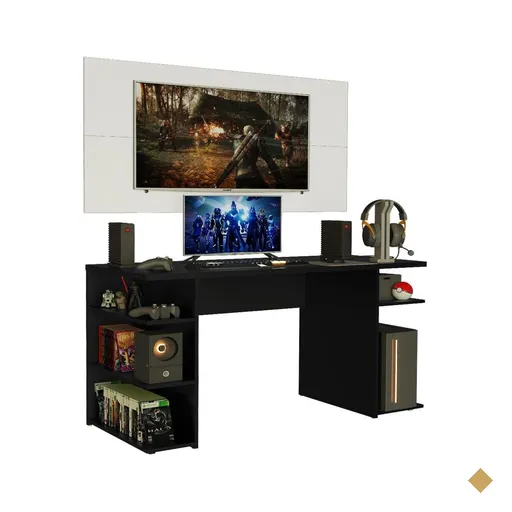 Mesa Gamer Madesa 9409 e Painel para TV até 50 Polegadas - Preto/Branco