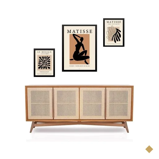 Set 3 Quadros Matisse Preto e Marrom - com Vidro: Moldura Branca