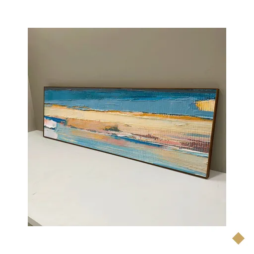 Quadro panorâmico Abstrato Azul e Laranja.:2,00 X 0,80/PRETO