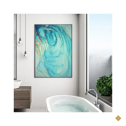 Quadro Abstrato Marmorizado Azul e Dourado Vertical - Tela Única - 60 x 40 cm…