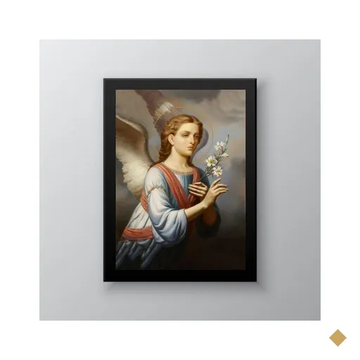 Quadro Decorativo Arcanjo Gabriel 24x18cm:Madeira preta