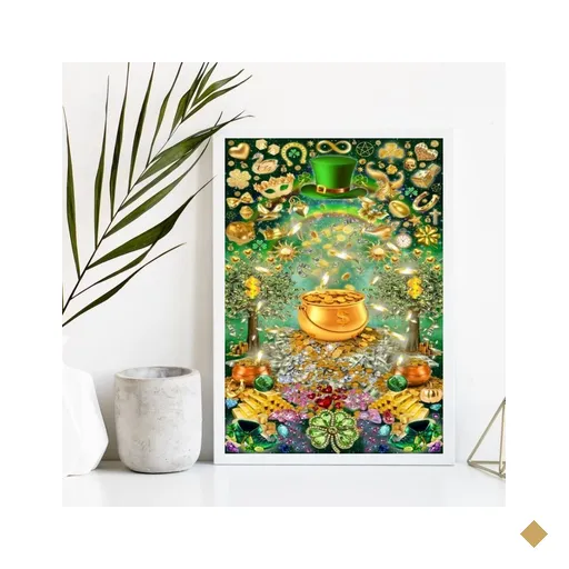 Quadro Arquétipo Da Prosperidade Pote De Ouro 33x24cm:Madeira preta