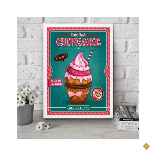 Quadro Cupcake - Rosa e Turquesa 24x18cm:moldura Branca