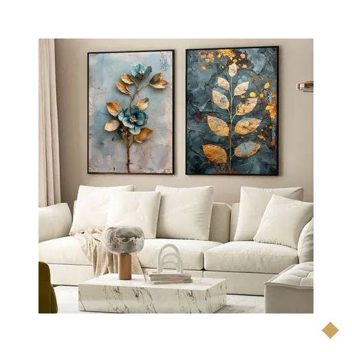 Kit Quadro Decorativo 2 Telas Floral Azul Royal Tacolado Moldura Caixa Alta…