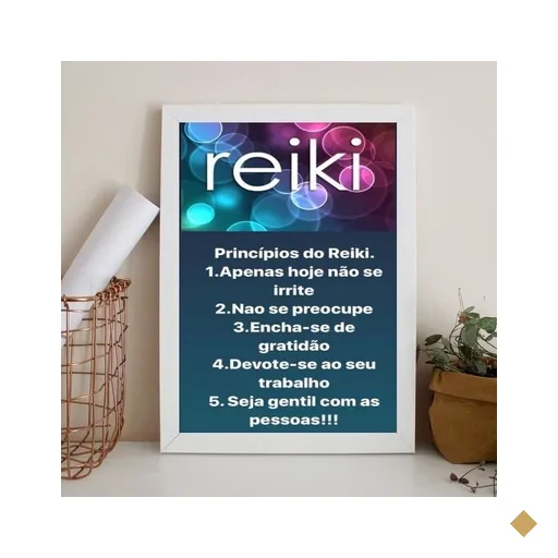 Quadro Decorativo Princípios do Reiki 33x24cm:madeira Branca
