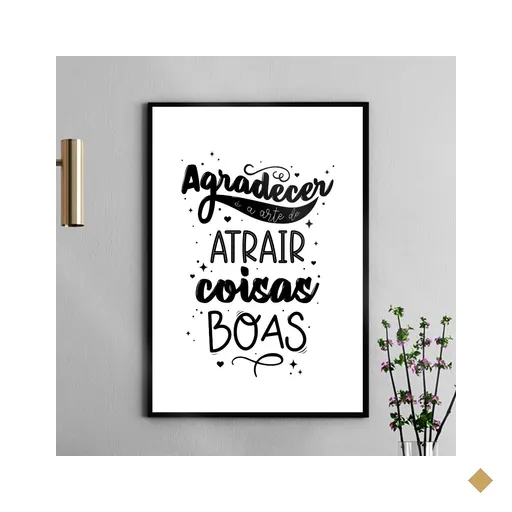 Quadro Agradecer É a Arte de Atrair Coisas Boas 33x24cm - com Vidro:madeira…