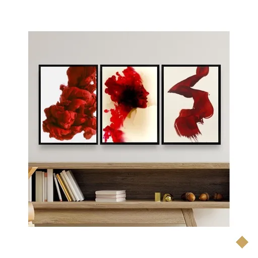 Kit 3 Quadros Decorativos Vermelhos- Abstrato Formas 33x24cm - com…
