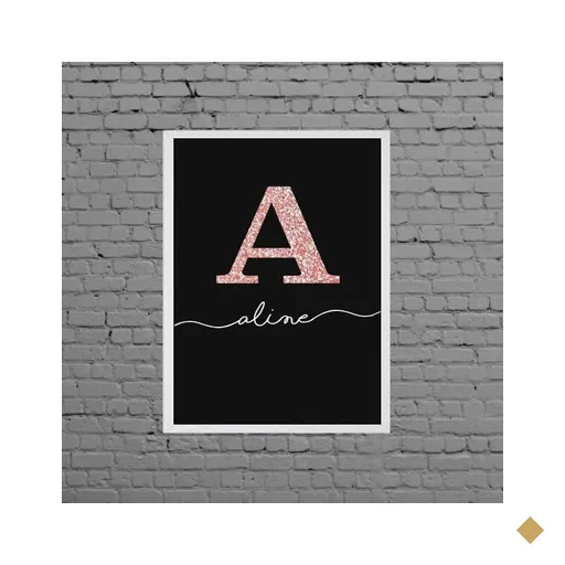 Quadro Decorativo Nome Aline 45x34cm - com vidro:Madeira branca