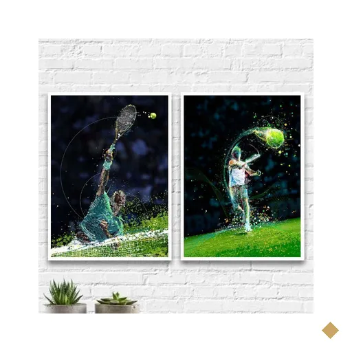 Kit 2 Quadros Decorativos Tenistas 33x24cm - com vidro:Madeira preta