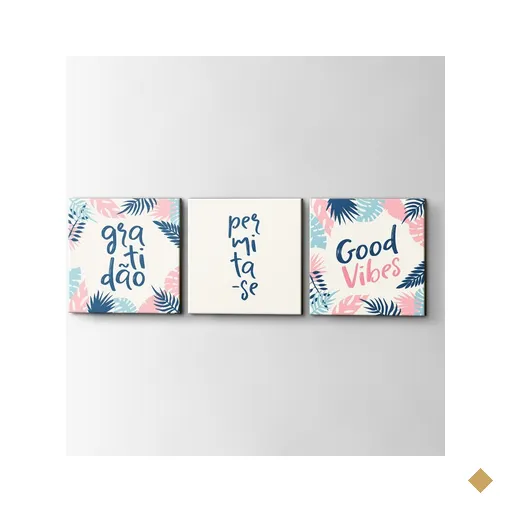 Kit 3 Placas Decorativas Good Vibes Rosa 20x20 cm