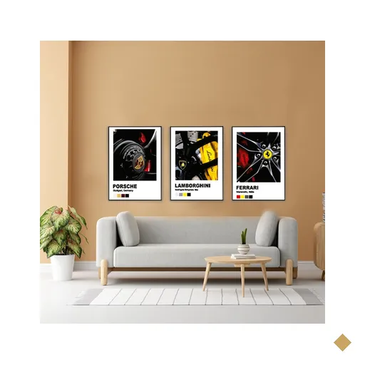 Quadro Decorativo Carros Esportivos em 3 Telas com Moldura Filete