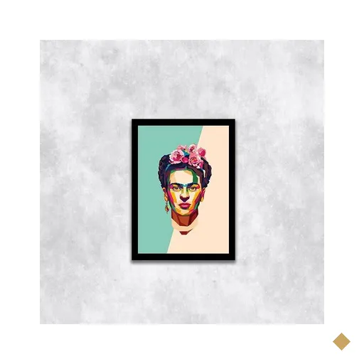 Quadro Decorativo Frida Geométrico 45x34cm - com vidro:Madeira preta