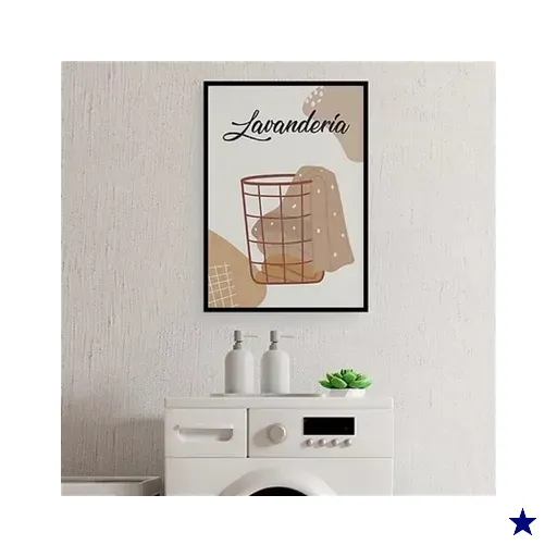 Quadro Para Lavanderia Cesto Roupas 33x24cm:Madeira preta