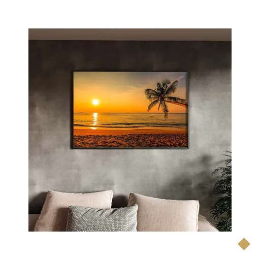 Quadro Decorativo Tela Canvas Paisagem Beach Moldura Preto - 180x100 Cm