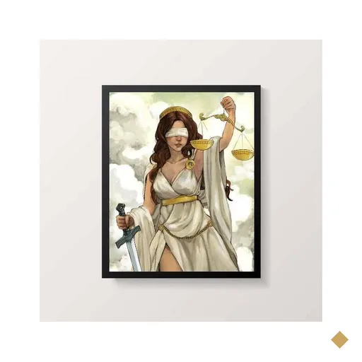 Quadro Deusa da Justiça II 24x18cm - com vidro:Madeira preta