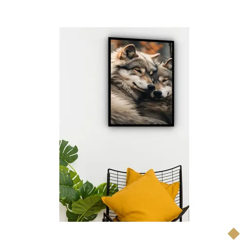 Quadro Decorativo Foto Casal de Lobos - 70x50cm:moldura Branca