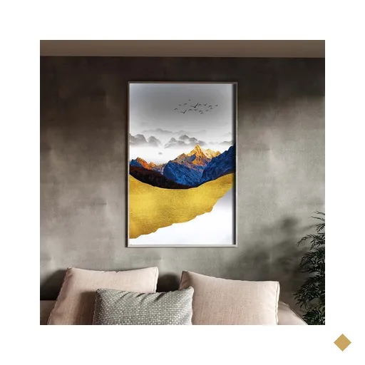 Quadro Decorativo Tela Canvas Abstrato Alpes Com Moldura Prata - 90x60 cm