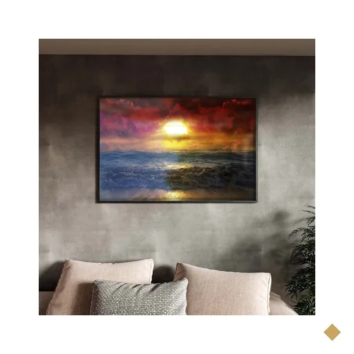 Quadro Decorativo Tela Canvas Paisagem Sunset Beach com Moldura e Vidro Preto -…