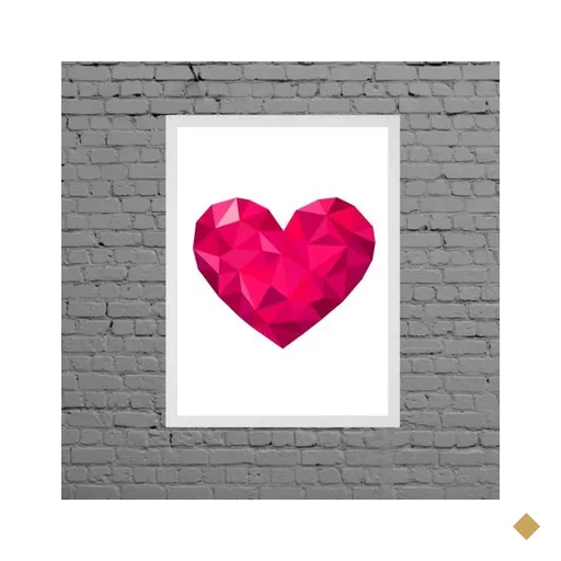 Quadro Decorativo Coração Geométrico Pink 33x24cm - com vidro:Madeira preta