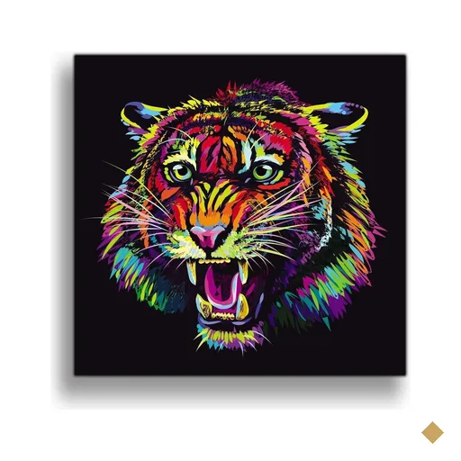 Quadro Decorativo Tigre Colorido Em Canvas 60X60Cm