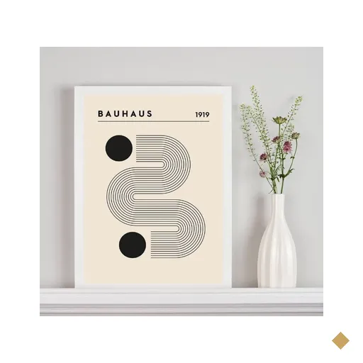 Quadro Poster Bauhaus Minimalista Bege 24x18cm:madeira Branca