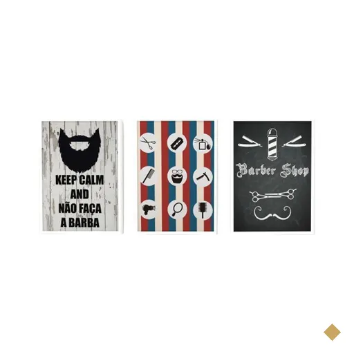 Kit 3 Quadros Decorativo 20X25 - Barbearia - 3132 Branco