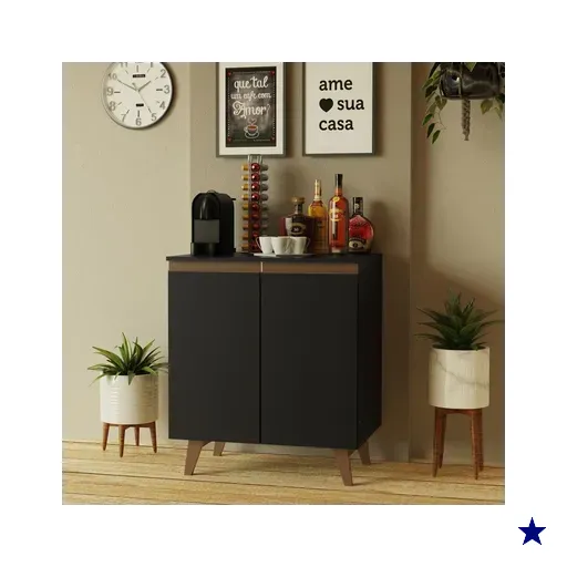 Balcão Armário de Cozinha Cantinho do Café 70 cm 2 Portas Preto Reims Madesa