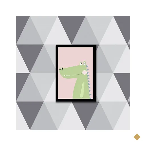 Quadro Jacarezinho Verde e Rosa 45x34cm - com vidro:Madeira preta