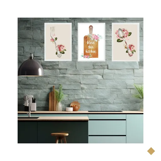Kit 3 Quadros Cozinha Vintage- Bless This Kitchen 45x34cm:moldura Preta