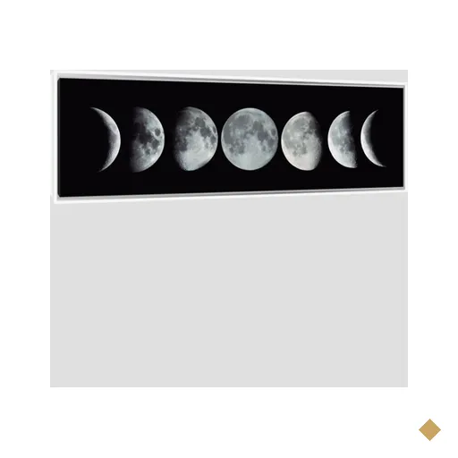 Quadro Preto E Branco Fases Da Lua 100X30Cm Moldura Branca
