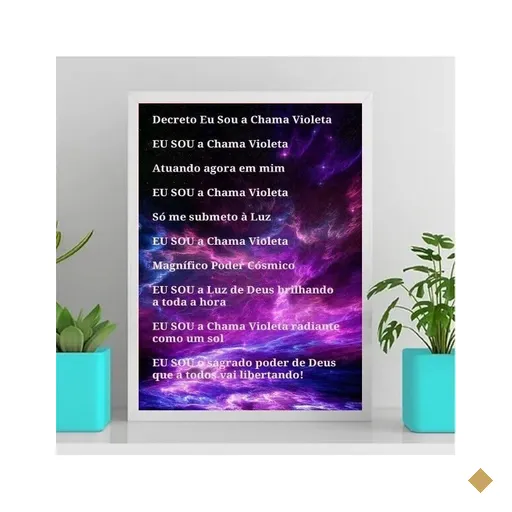 Quadro Decreto Eu Sou A Chama Violeta 33x24cm:Madeira branca