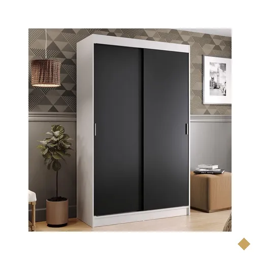 Guarda-Roupa Solteiro Madesa Tokio 2 Portas de Correr 2 Gavetas - Branco/Preto