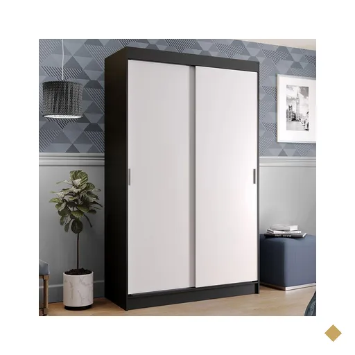 Guarda-Roupa Solteiro Madesa Tokio 2 Portas de Correr 2 Gavetas - Preto/Branco