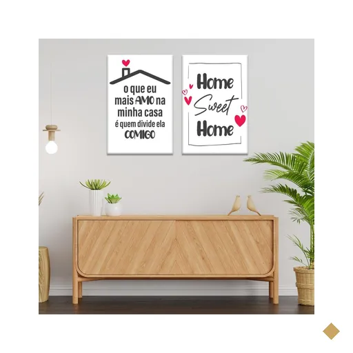 Conjunto de 2 Telas Decorativas em Tecido Canvas Lar Doce Lar Impressão UV…