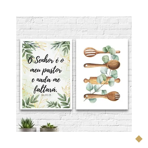 Kit 2 Quadros Para Cozinha O Senhor É Meu Pastor 33x24cm - com vidro:Madeira…