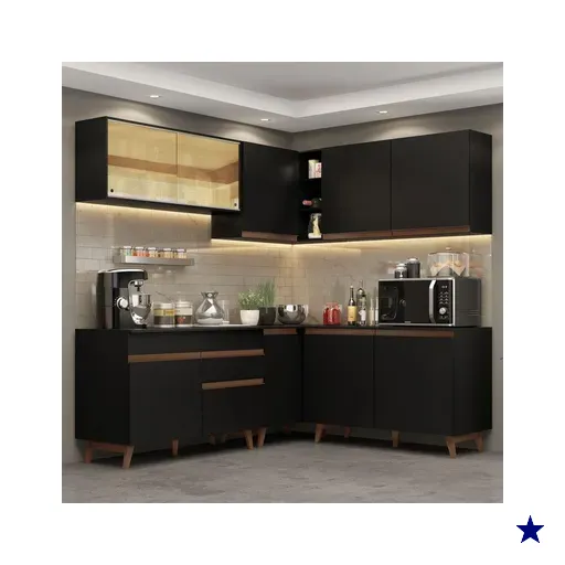Cozinha Completa de Canto Madesa Reims 382001 com Armário e Balcão - Preto