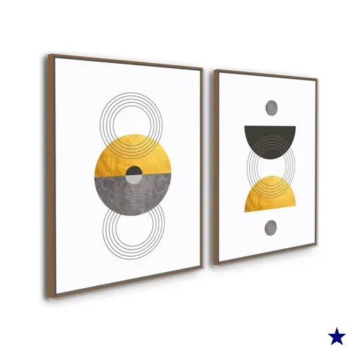 Kit De Quadros Geométricos Dourado Minimalista Moderno Gold:Madeira