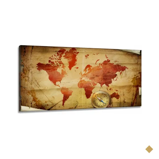 Quadro Decorativo Mapa Mundi Retro em Tecido Canvas 130x60 m01
