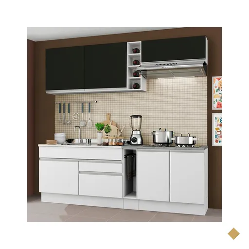 Cozinha Completa Madesa Parma com Armário Branco/Preto e Balcão Branco (Sem…